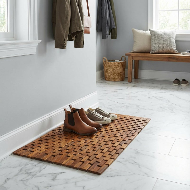 Bare Decor حصيرة استحمام موزاييك كوكيديكور في خشب الساج المصقول، 30x20 - Image 4